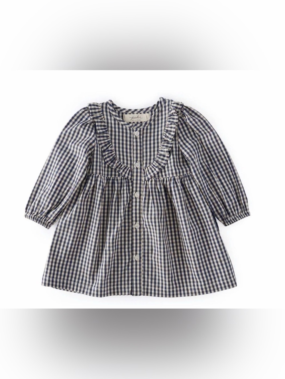 Bundle of Pehr Ruffled Gingham Button-Front Dresses Blush & Black (18-24m) EUC